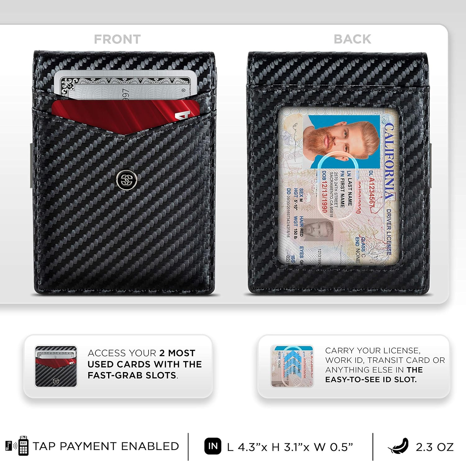 Slim Wallets for Men. Minimalist Bifold Wallet with Money Clip & ID Window. RFID