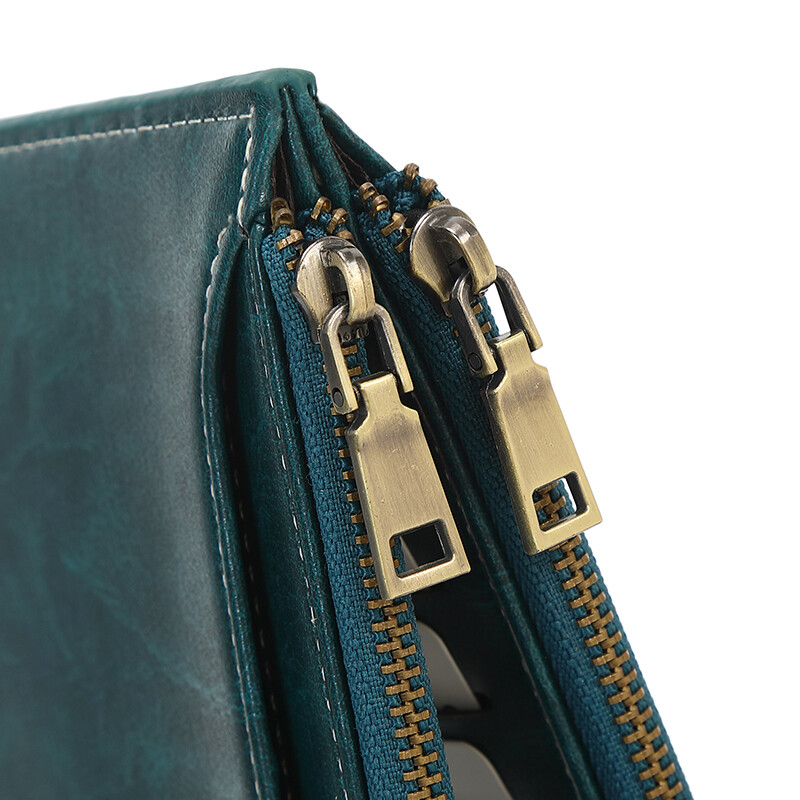 19 Card Slots Lady Oil Wax Leather Bifold Wallet Fashion Clutch Handbag W/ Hasp