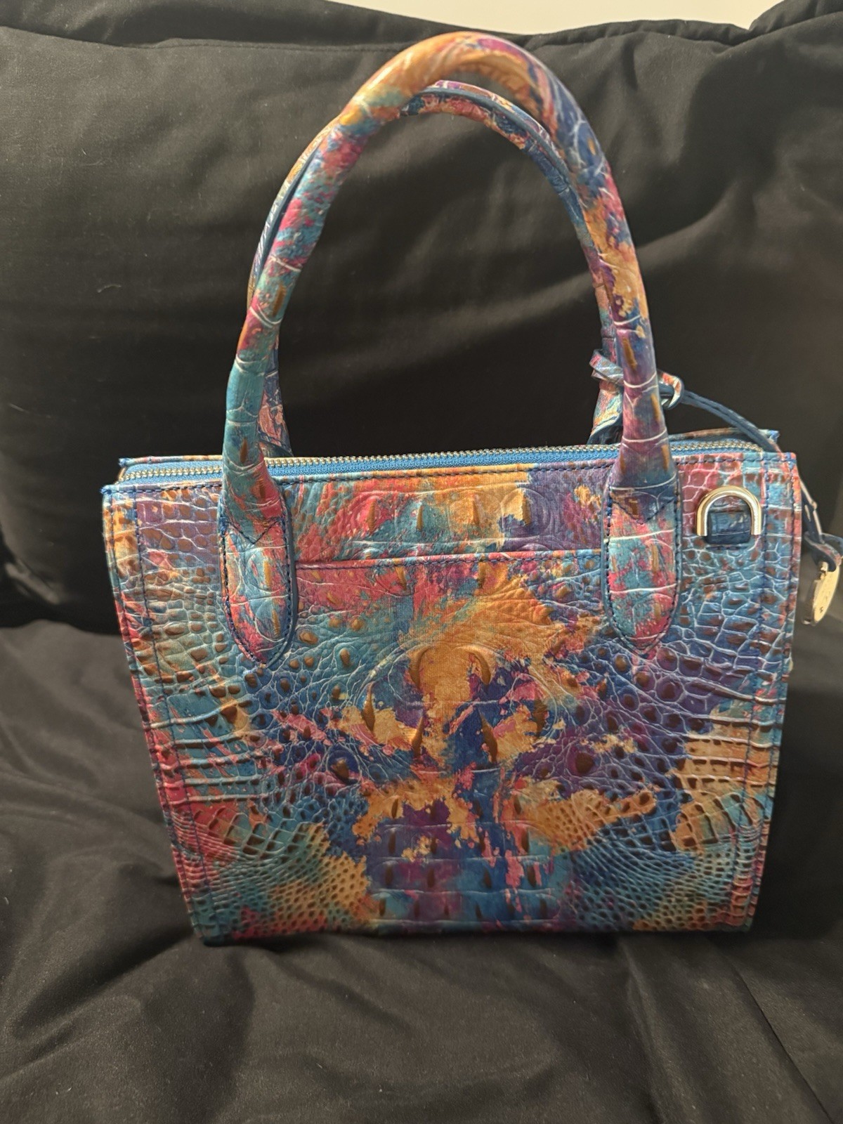 Brahmin Melbourne Multicolor Croc Embossed Zip Satchel Medium Gold Hardware