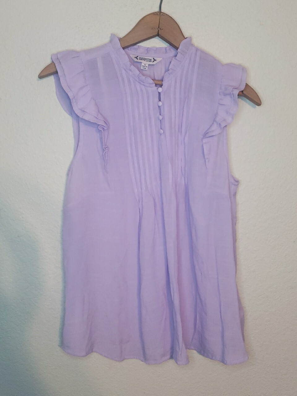 Nanette Light Purple High Neck Ruffle Sleeve Top Rayon Polyester Blend