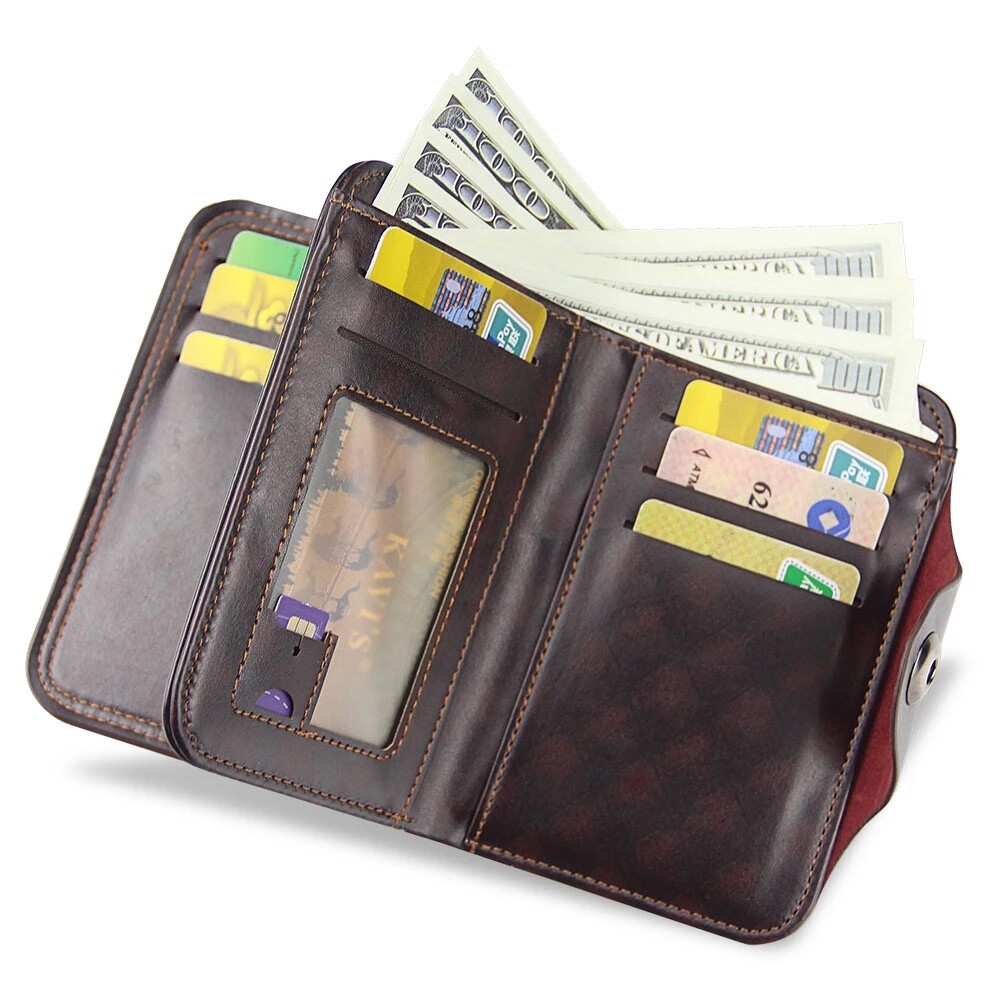 Vintage Men’s S4 Retro Leather Wallet Vertical Section Credit Card Holder Hasp