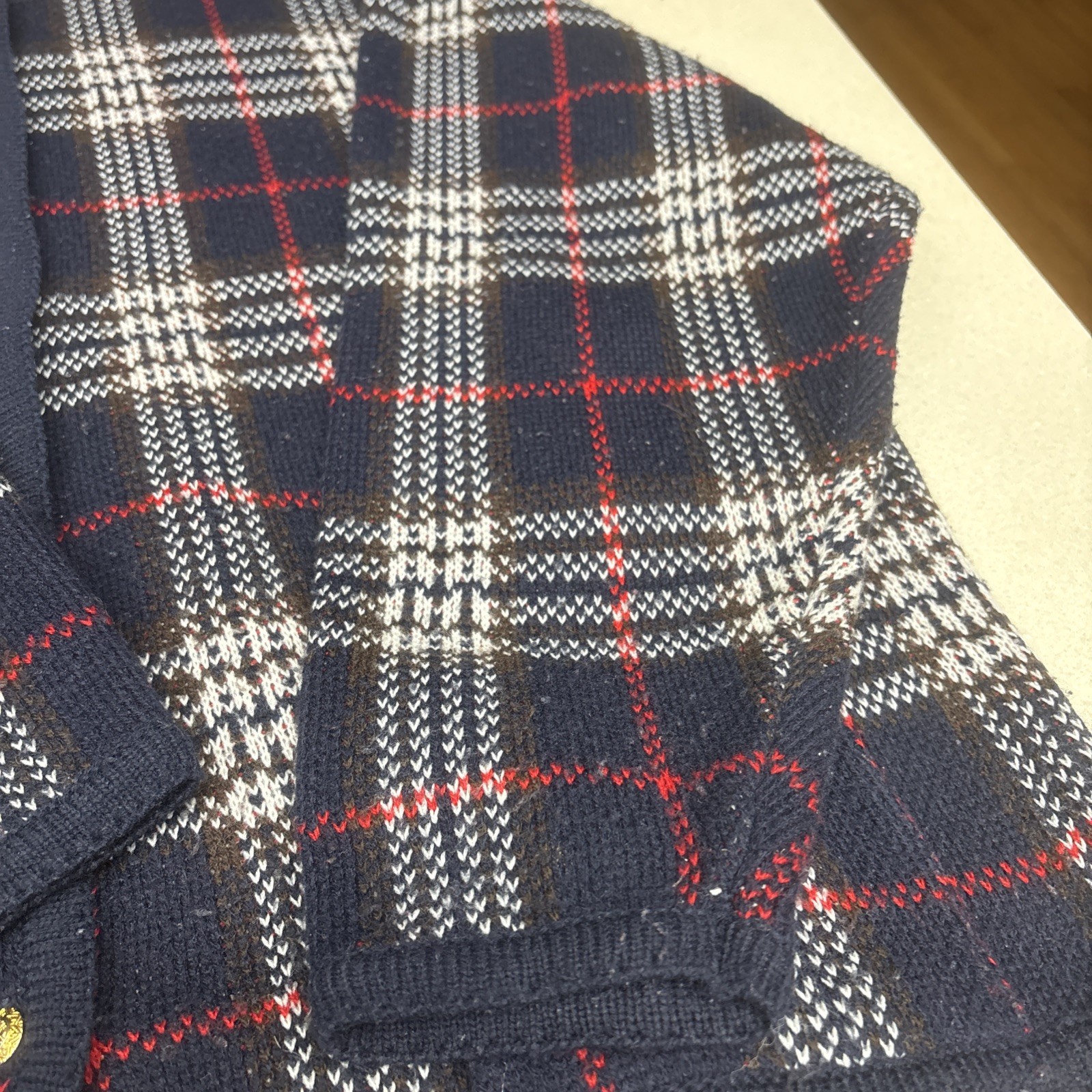 Vintage Crystal Kobe Plaid Cardigan Sweater, Size Medium Black Red With Pockets
