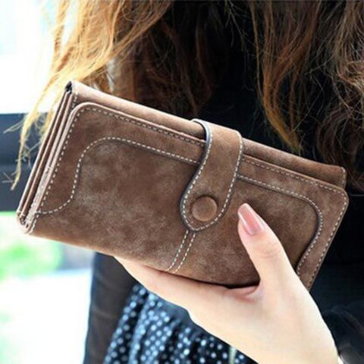Womens Clutch Wallet with Hasp Safe Cell Phone Credit Card Holder Purse Leather