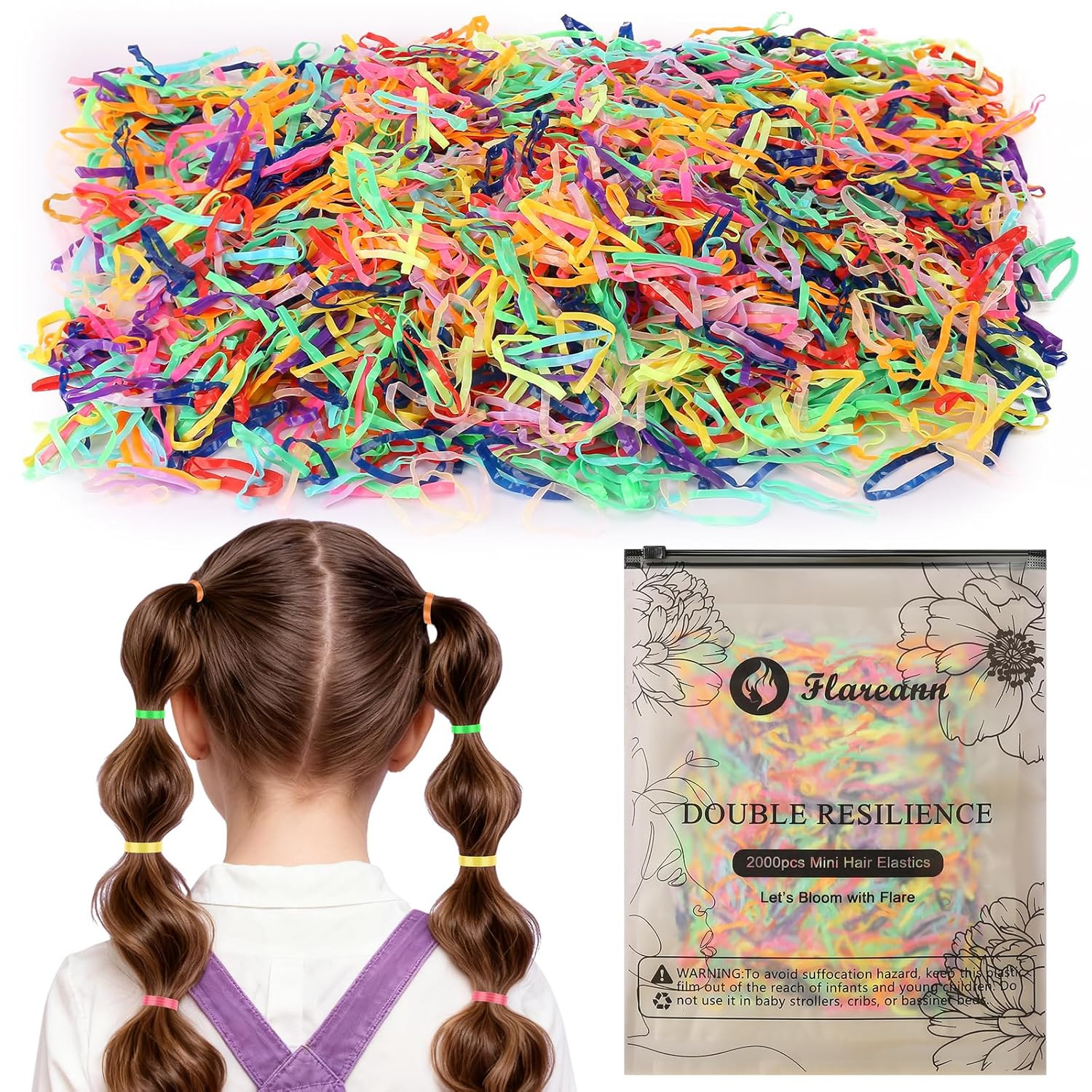 2000PCS Colorful Elastic Hair Bands Soft Durable Hair Ties For Women Girls