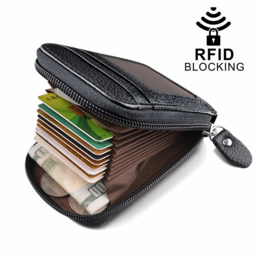 Men’s RFID Blocking Wallet Leather ID Window Card Holder with Zipper Coin Pocket