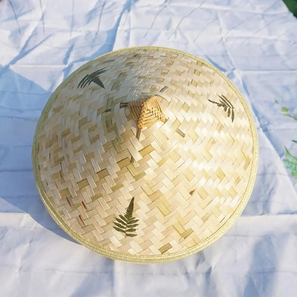 Bamboo Hat with Adjustable Drawstring Breathable Mesh Inner Chinese Straw Sun Ha