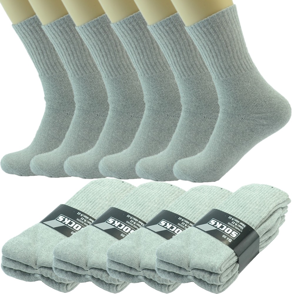 3-12 Pairs Men Gray Sports Athletic Work Cushioned Crew Cotton Socks Size 9-13