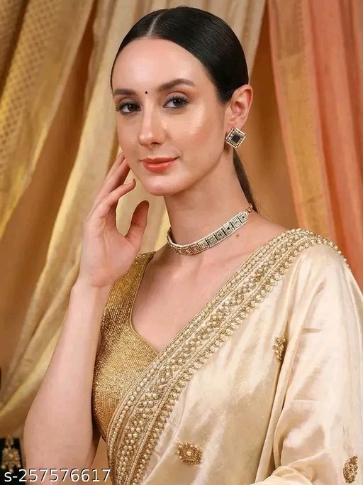 Indian Bollywood Gold Plated Kundan Choker Bridal Necklace Earrings Jewelry Set