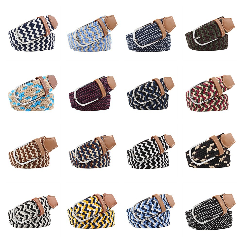 Unisex Men Women Elastic Canvas Striped Braided Belt Stretch Woven Jeans Belt