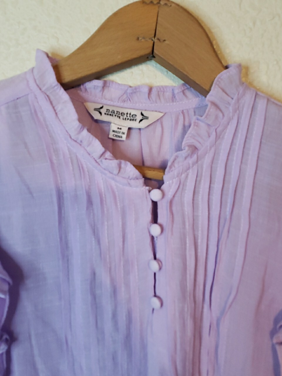 Nanette Light Purple High Neck Ruffle Sleeve Top Rayon Polyester Blend