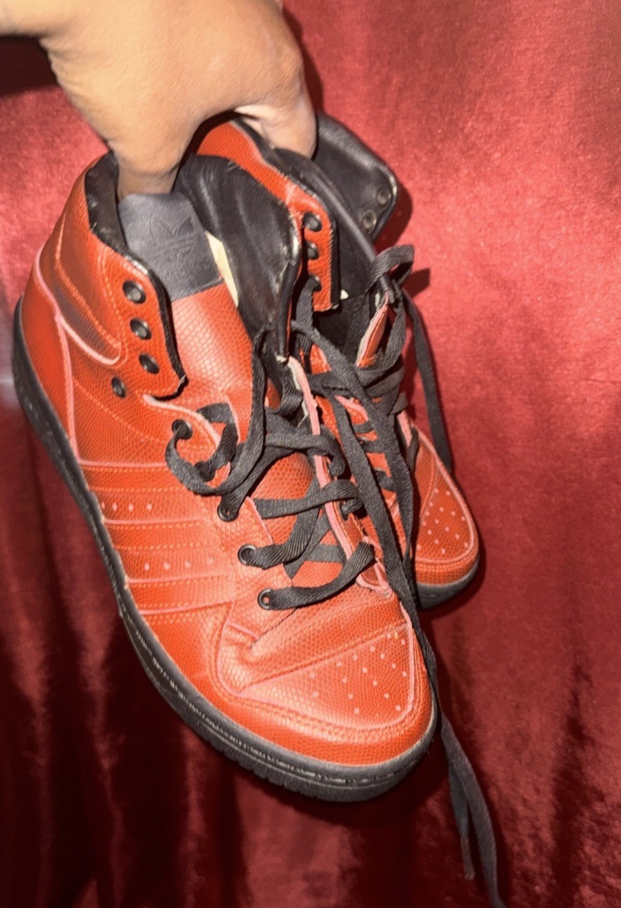 adidas Jeremy Scott Wings High Top Lace-Up Sneakers Wing Detail Orange/Black