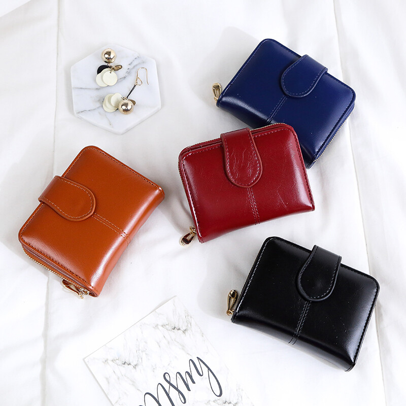 Small Wallet Womens Bifold Leather Mini Purse Short Credit Card Holder with Hasp