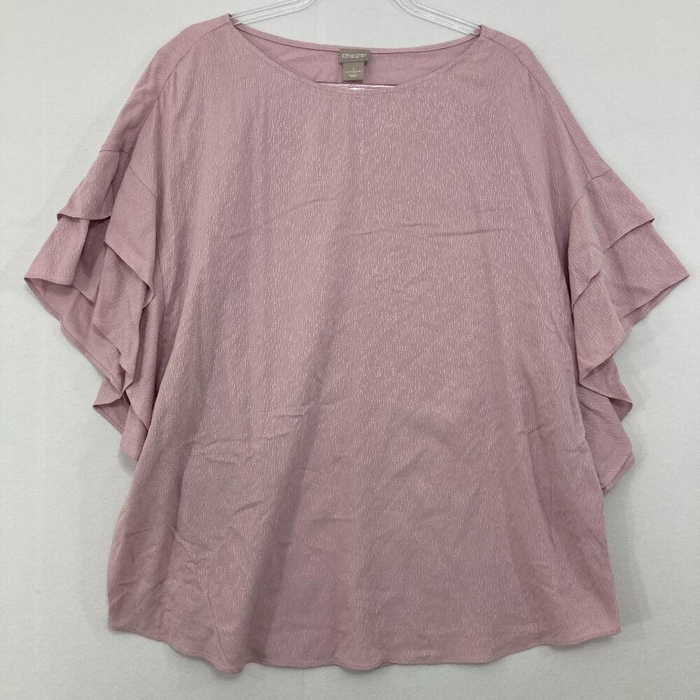 Chico’s size 16/18 Light Purple Ruffle Layered Sleeve Soft Rayon Feminine Blouse