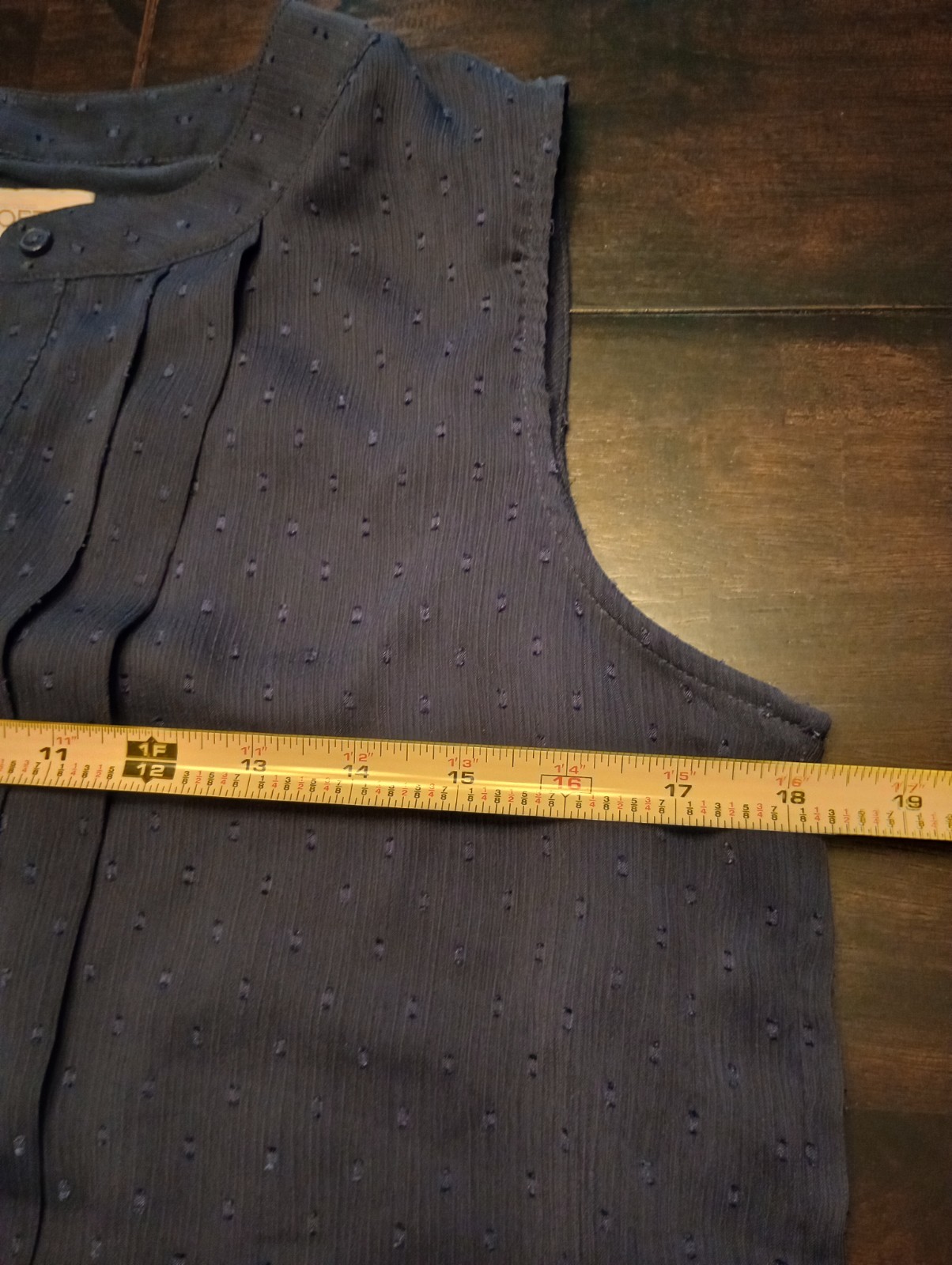 Ann Taylor LOFT Top Womens Small Navy Blue Swiss Dot Button Front Pleated Blouse