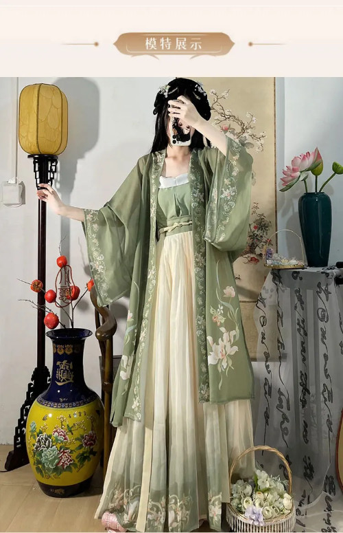 3PCS Set Chinese Hanfu Dress Green Flowing Dress Chinese Ancient Dress Costume