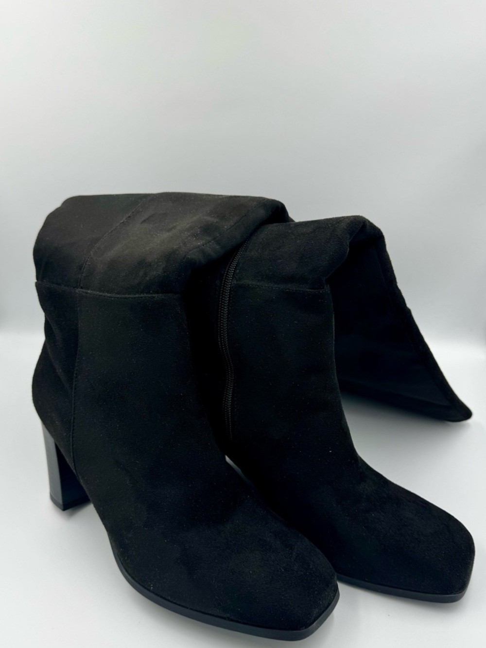 ZBY Black Faux Suede Knee High Boots | Chunky Block Heel Square Toe Size 8.5