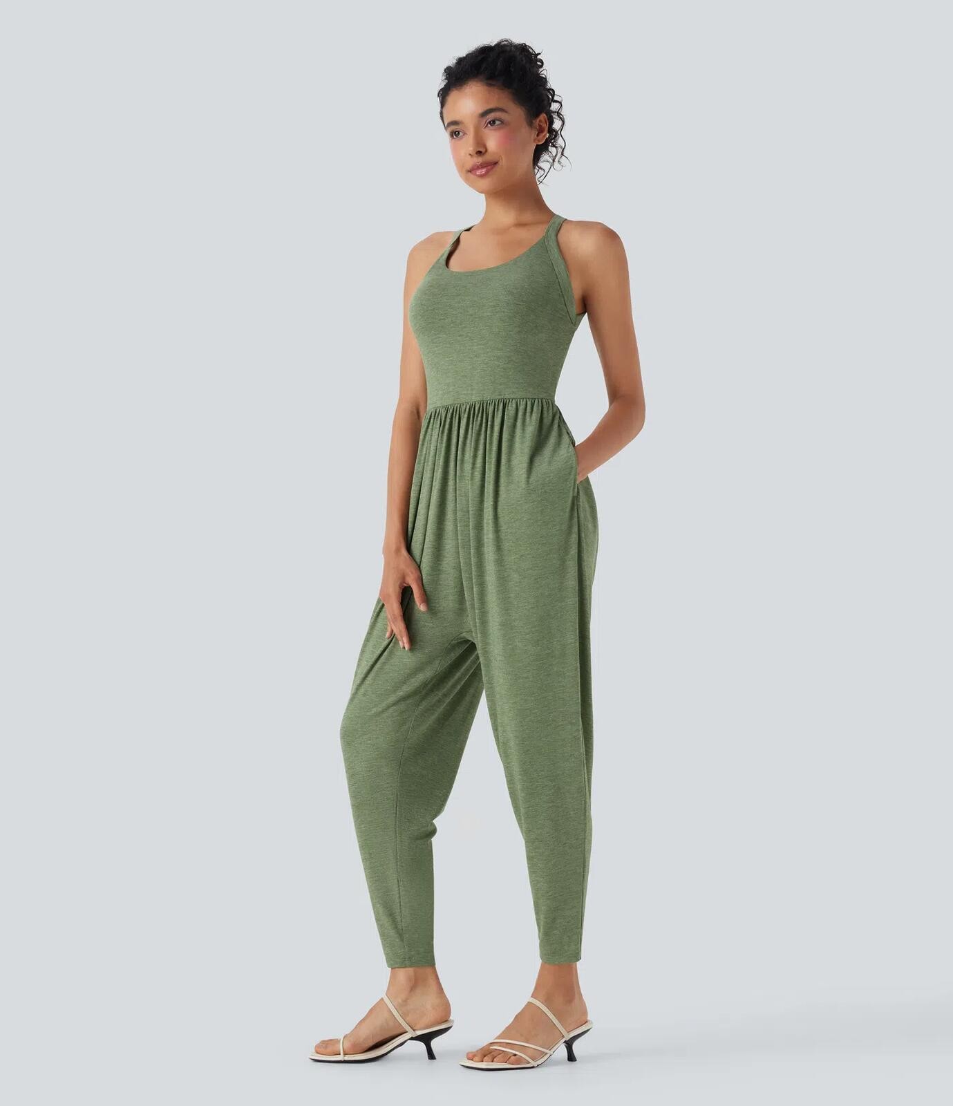 NWT Halara U Neck Harem Jumpsuit Pockets-Easy Peezy Edition Size Small Petite