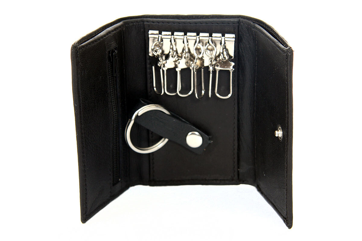 Genuine Leather Men’s Key Holder Accessory 6 Key Chain Wallet Case Black