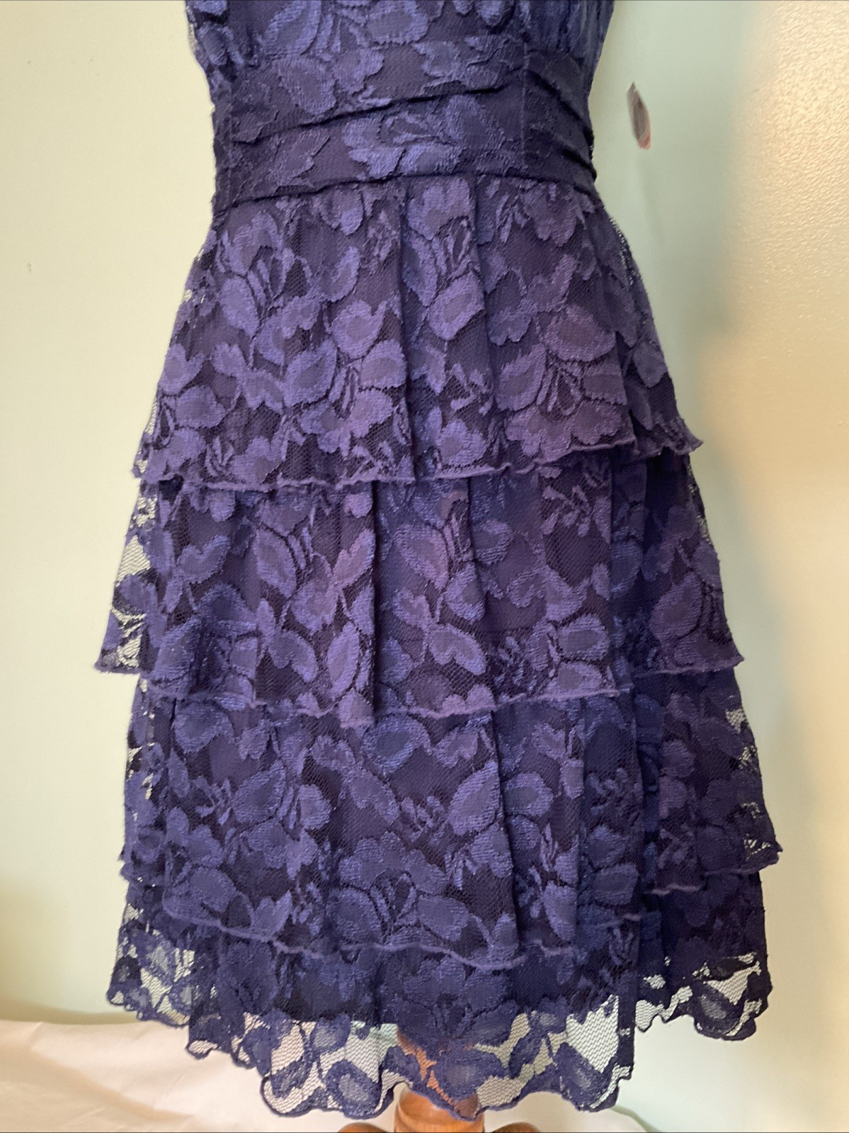 Connected Apparel Blue Lace Dress Sleeveless Tiered Sheath Womens Size 10 P NWT