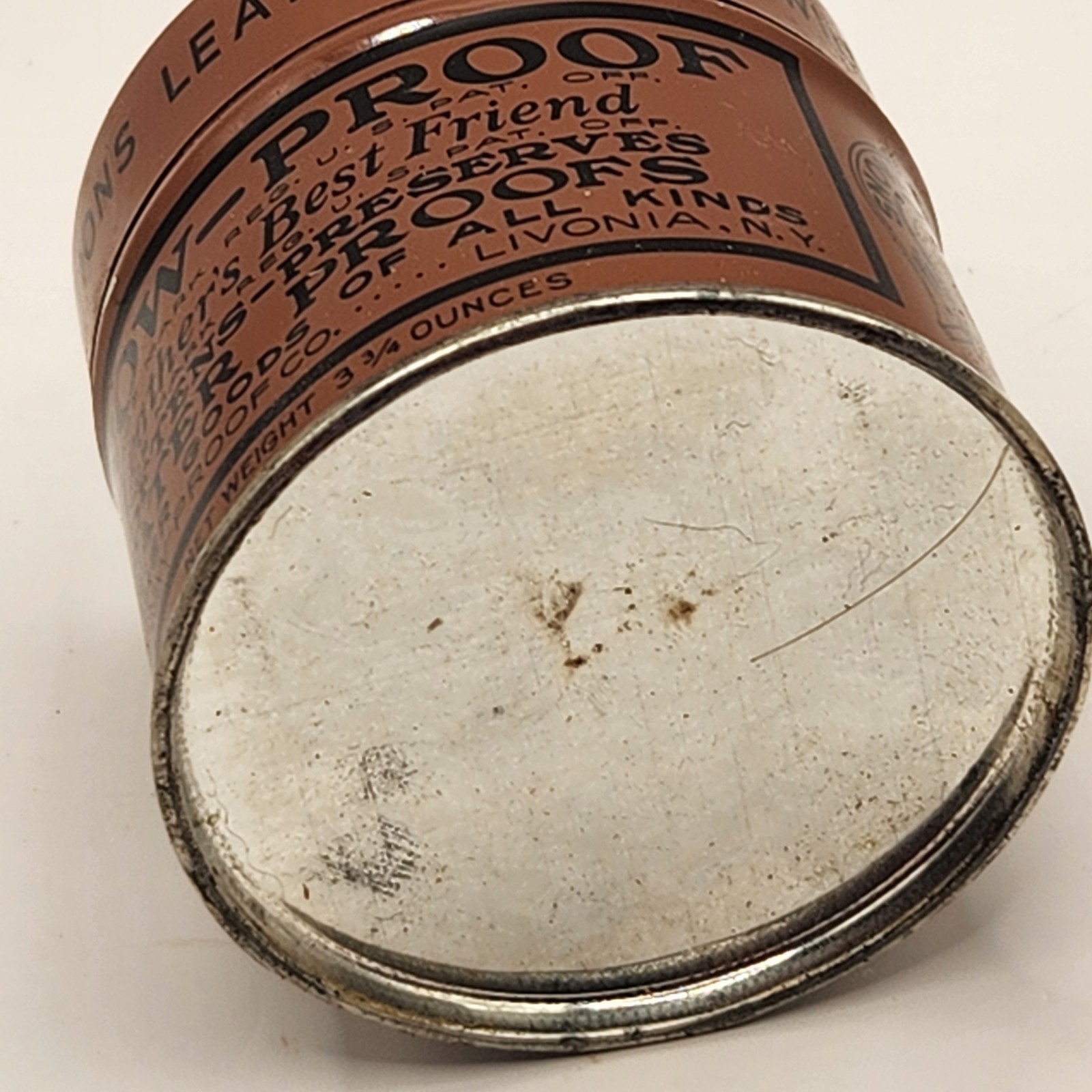 Vintage Snow-Proof Leather Conditioner Water Proofs 3 & 3/4 Oz. Tin Can Partial