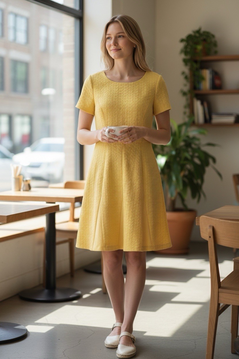 Talbots Fit & Flare Dress Women’s Size 6P Yellow Spring Cottagecore Fairycore