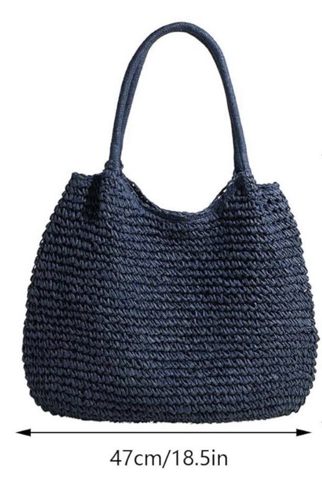 AIZHIYI Straw Beach Bag Black Retro Straw Handbag Hasp Closure Beach Tote