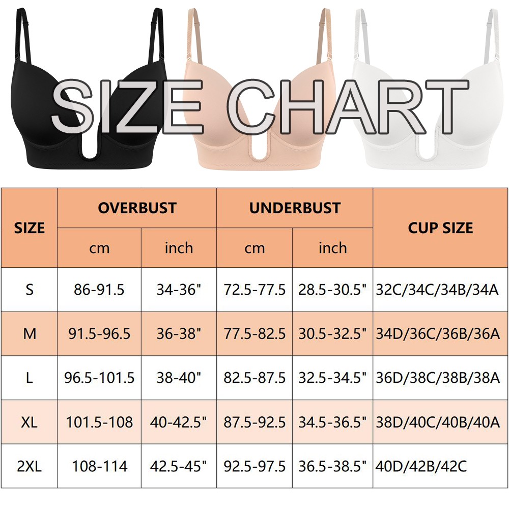 Deep U Plunge Push Up Bra Backless Women Invisible Under Low Cut Dress Underwire