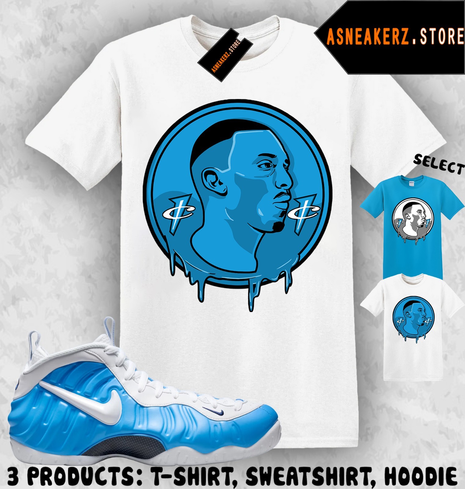 Tee Shirt Matching Foamposite Pro University Blue Match Sneaker Penny Coin Drip