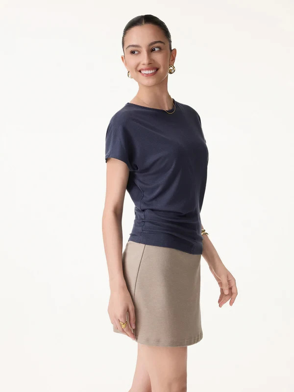 OGL Women’s Linen-Blend Round Neck Relaxed Summer Top – No Import Fees