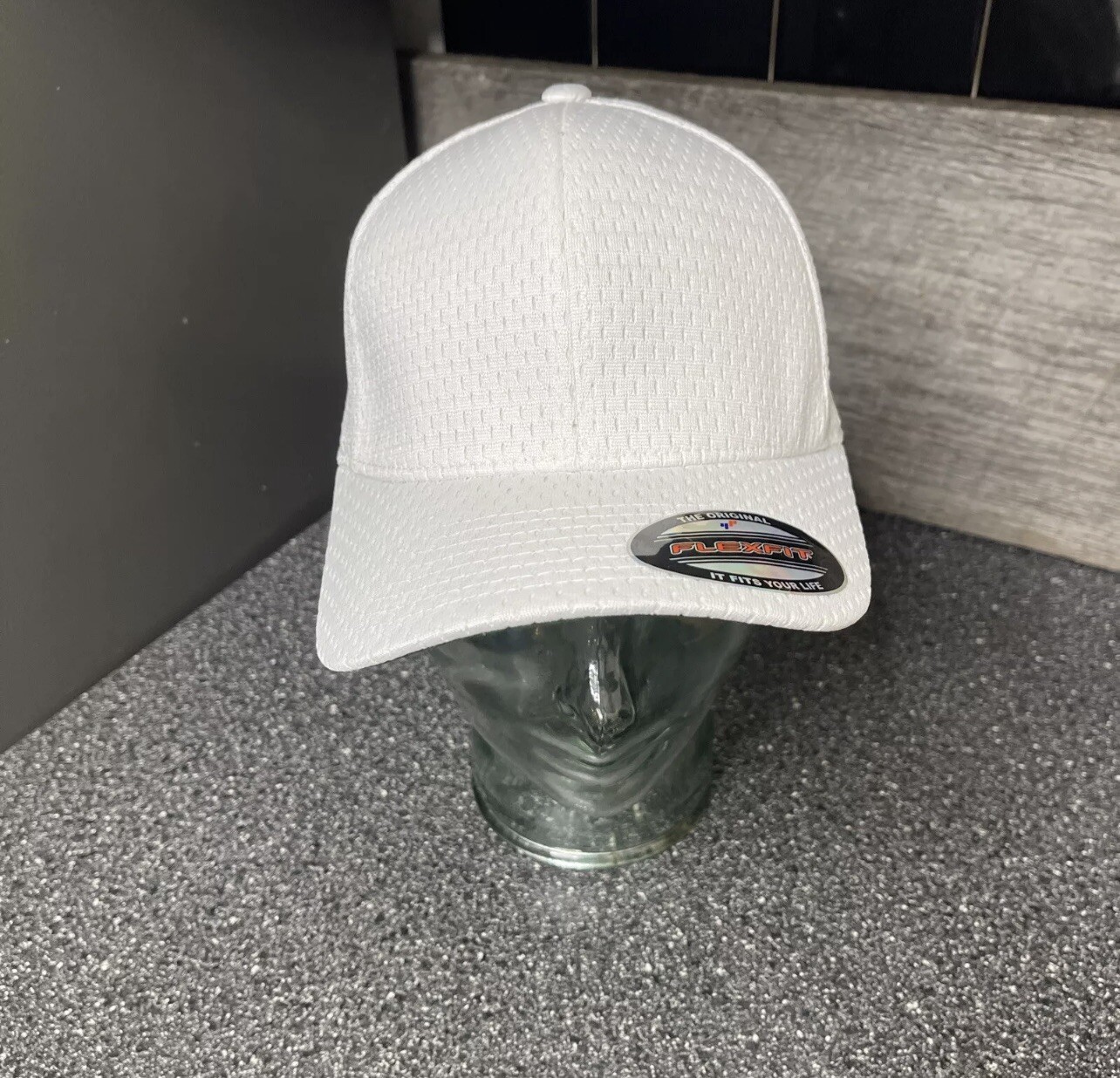 Flexfit Ultra Fibre Baseball Hat Fitted Air Mesh White Flex Fit Blank Cap S/M