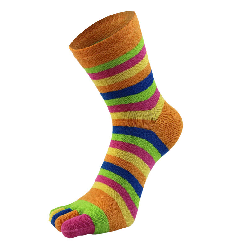 5 Pairs Women Five Finger Toe Socks Sport Casual Rainbow Striped Solid Color 5-9