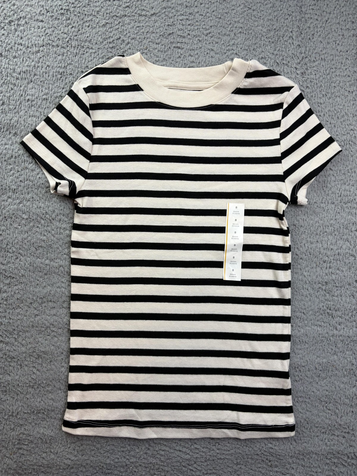 A New Day Shirt Womens Small White Black Striped Short Sleeve Ribbed Stretch