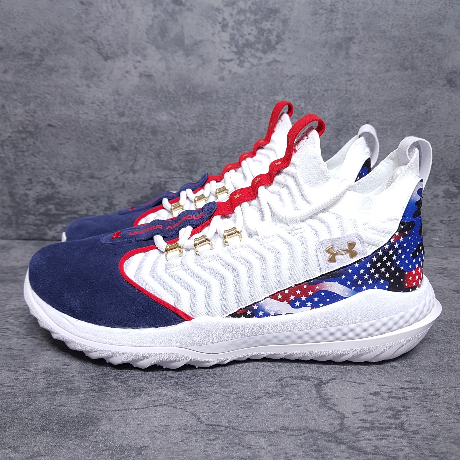 UNDER ARMOUR Bryce Harper 9 Turf USA Freedom Shoes Mens Size 6.5 White Navy