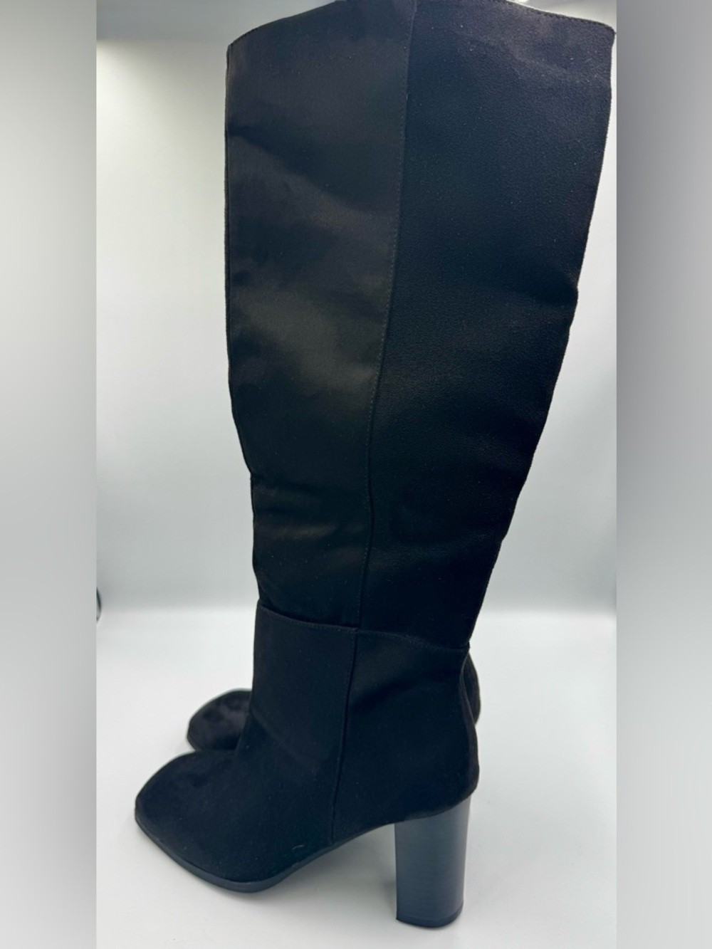 ZBY Black Faux Suede Knee High Boots | Chunky Block Heel Square Toe Size 8.5