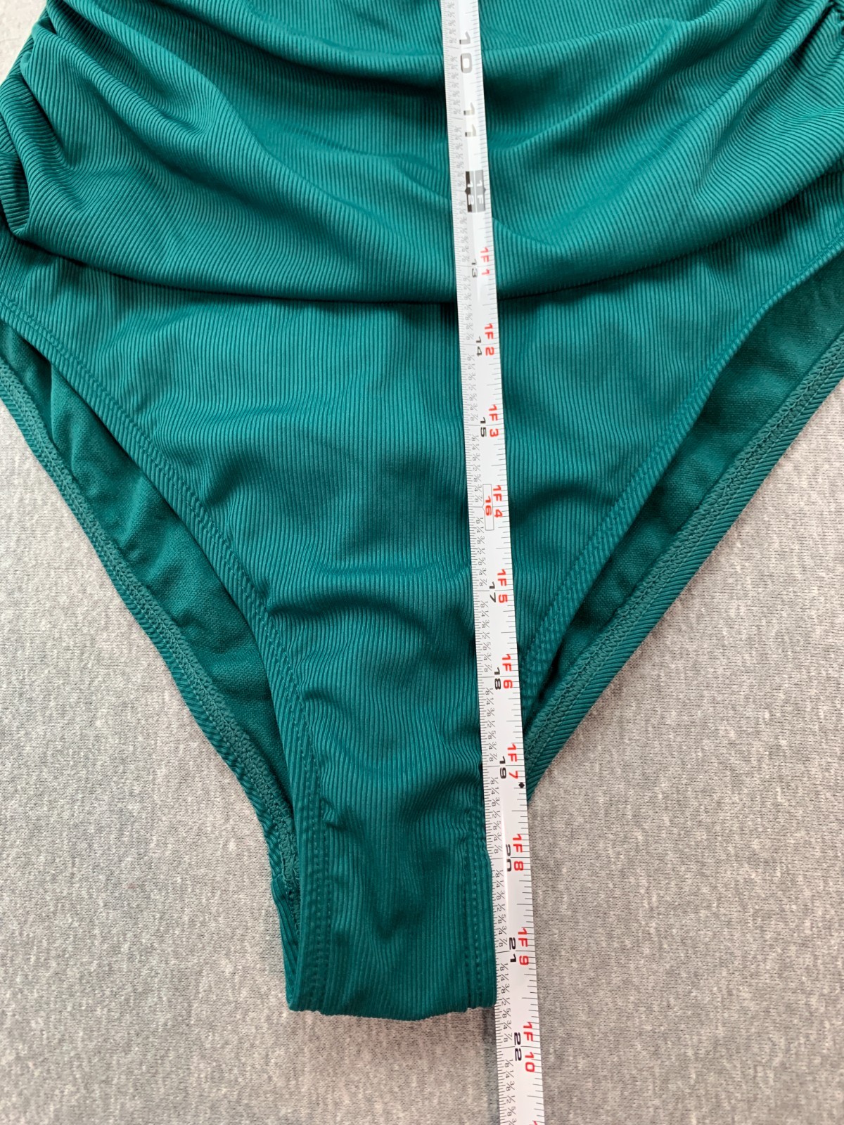 Shade & Shore Ribbed Knit Bandeau Strapless 1 PC Swimsuit Womens M Forrest Green