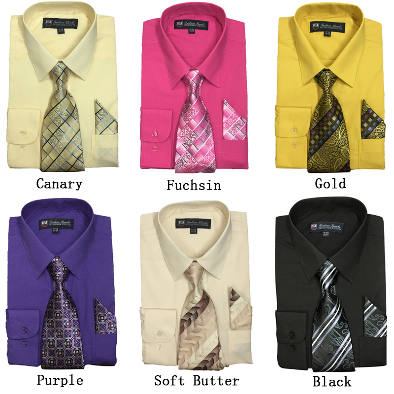 New Men’s Cotton Blend Dress Shirt with Tie and Handkerchief 22 colors 21