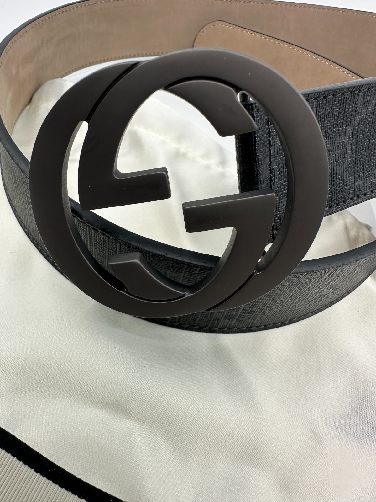 GG Mono Black/GreyGUCCl Canvas Belt with Black Buckle
