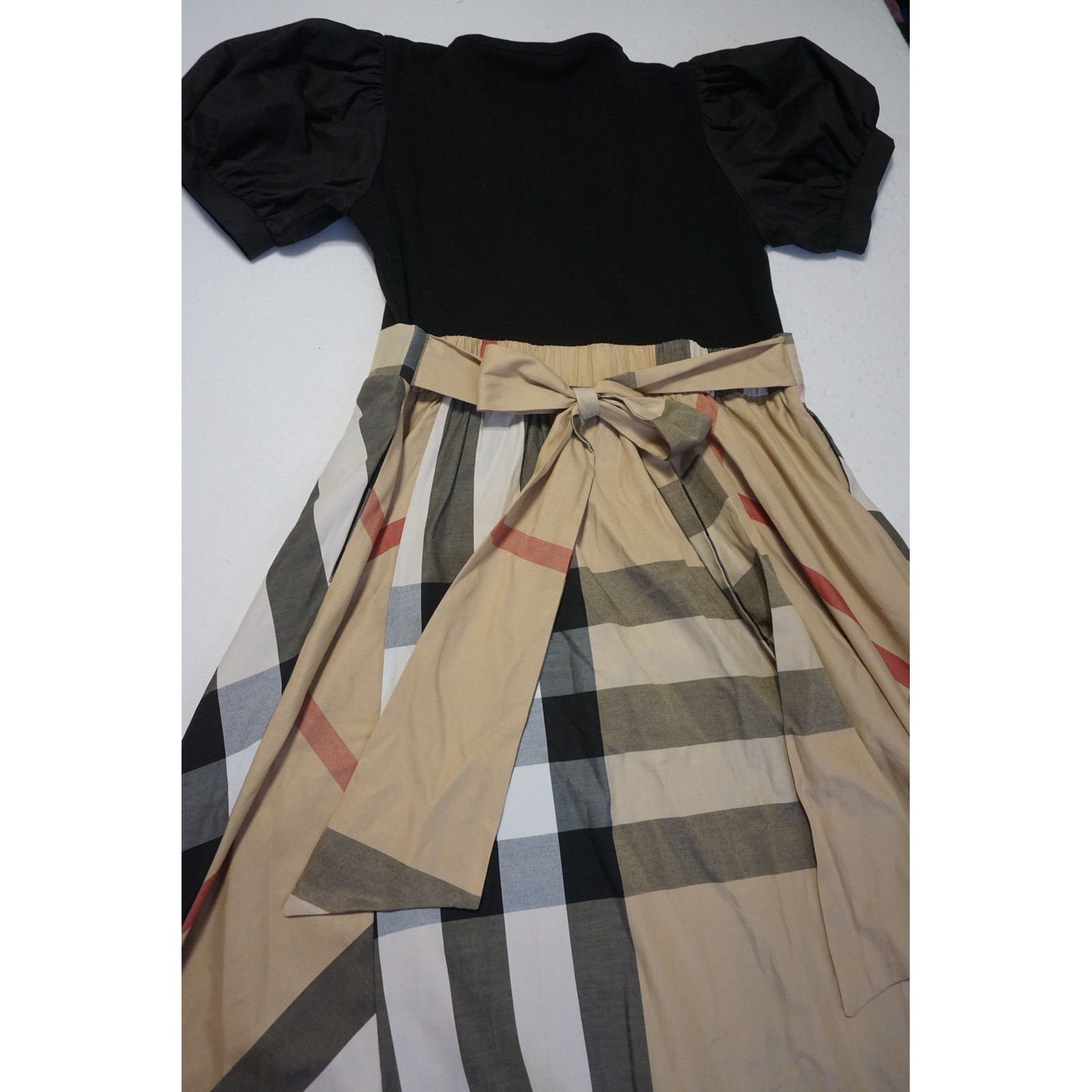 Jodifl Black Puff Sleeve Plaid Skirt Maxi Dress Large LB1.C1082