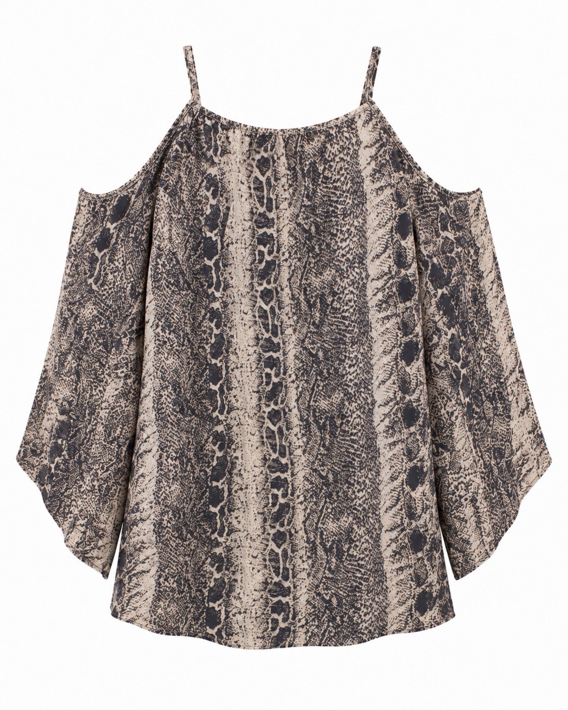 Rancho Estancia Womens Small Cold Shoulder Blouse Boho Snake Print Tie Neck