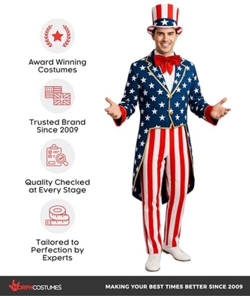 Uncle Sam Costume Adult, American Flag Suit Men, Uncle Sam Halloween Medium