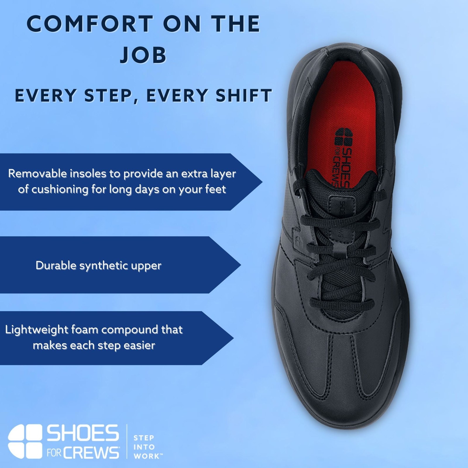 Shoes for Crews Men’s Black Lace-up Slip Water Resistant Casual Work Shoes: 8-13