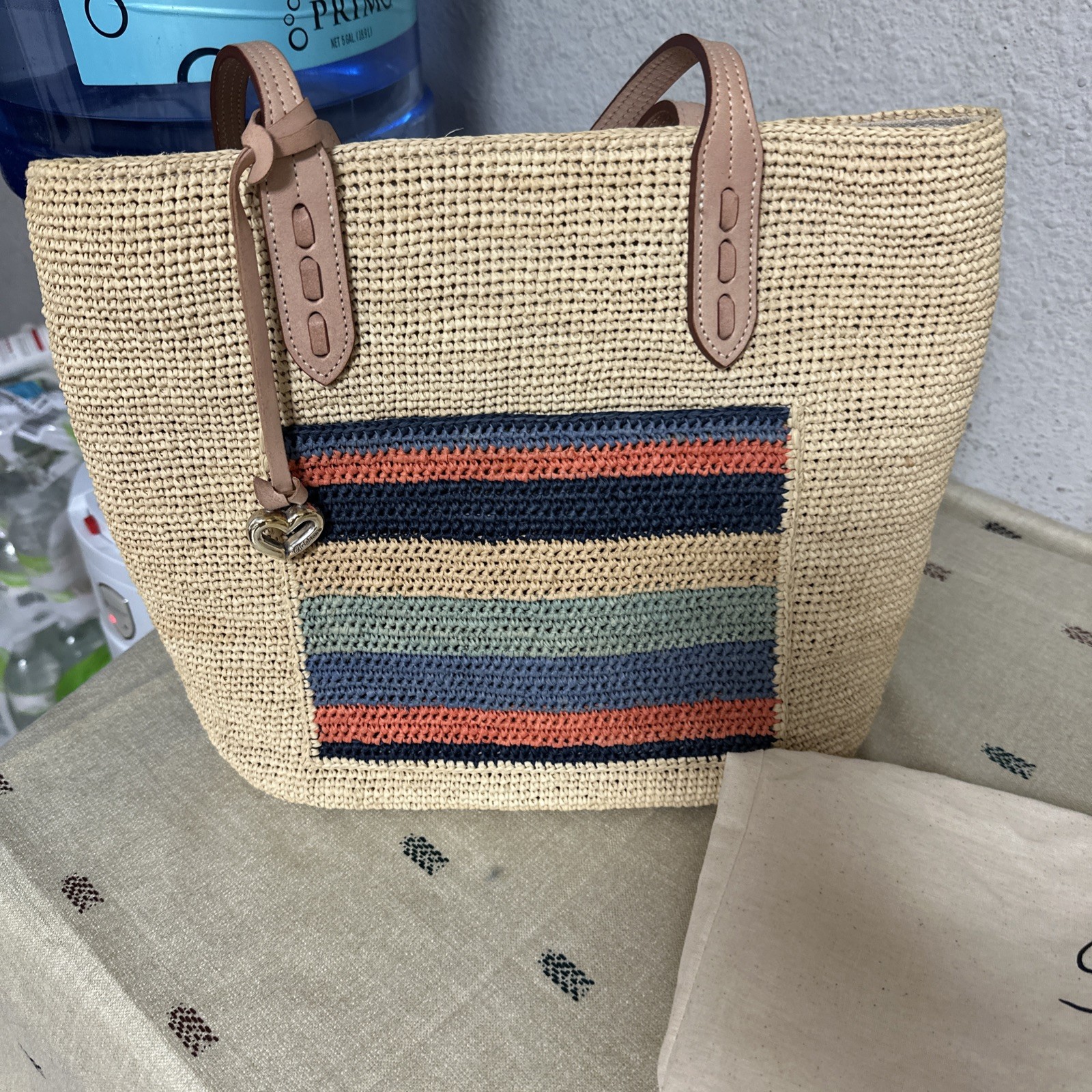 BRIGHTON FERRARA COLLECTION DINA MADAGASCAR RAFFIA & LEATHER TASSEL TOTE NWT$310