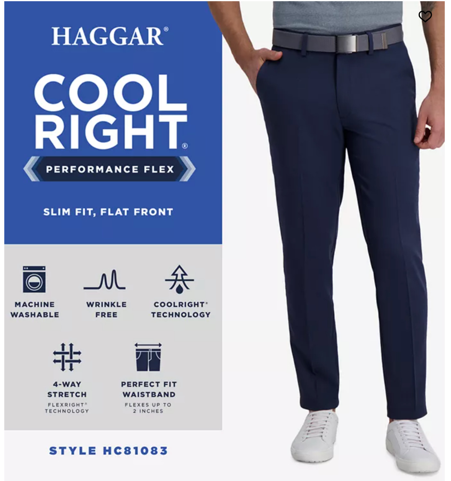 Men Haggar Cool Right Performance Flex Wrinkle Free Slim Fit Pants – Navy/Ink