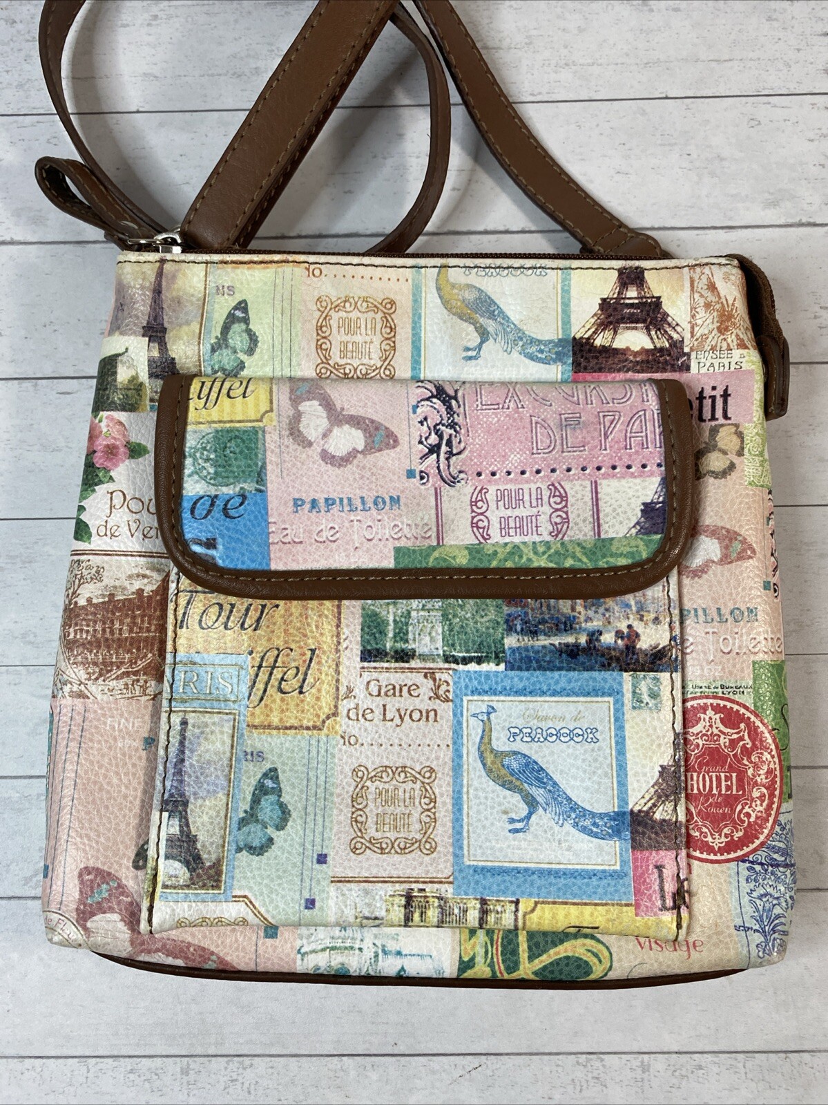 Relic Crossbody Purse Paris Theme Multicolor 8 X 8.5 Inches
