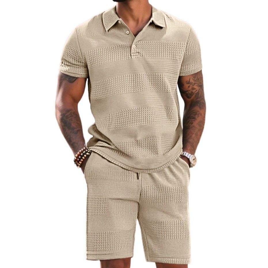 Men Waffle Knit Shorts Set Casual Summer 2 Piece Tracksuit Matching