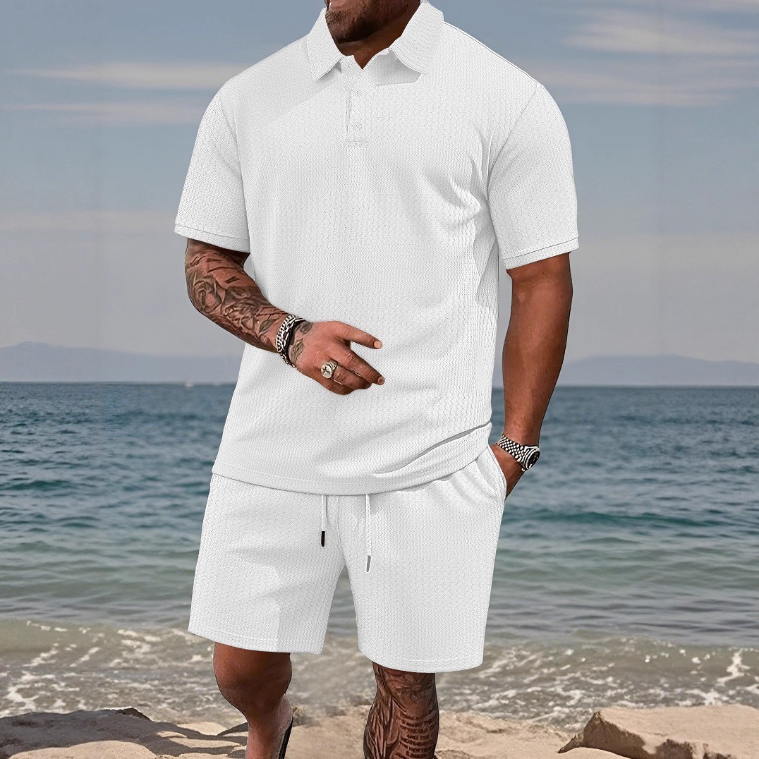 Men Waffle Knit Shorts Set Casual Summer 2 Piece Tracksuit Matching