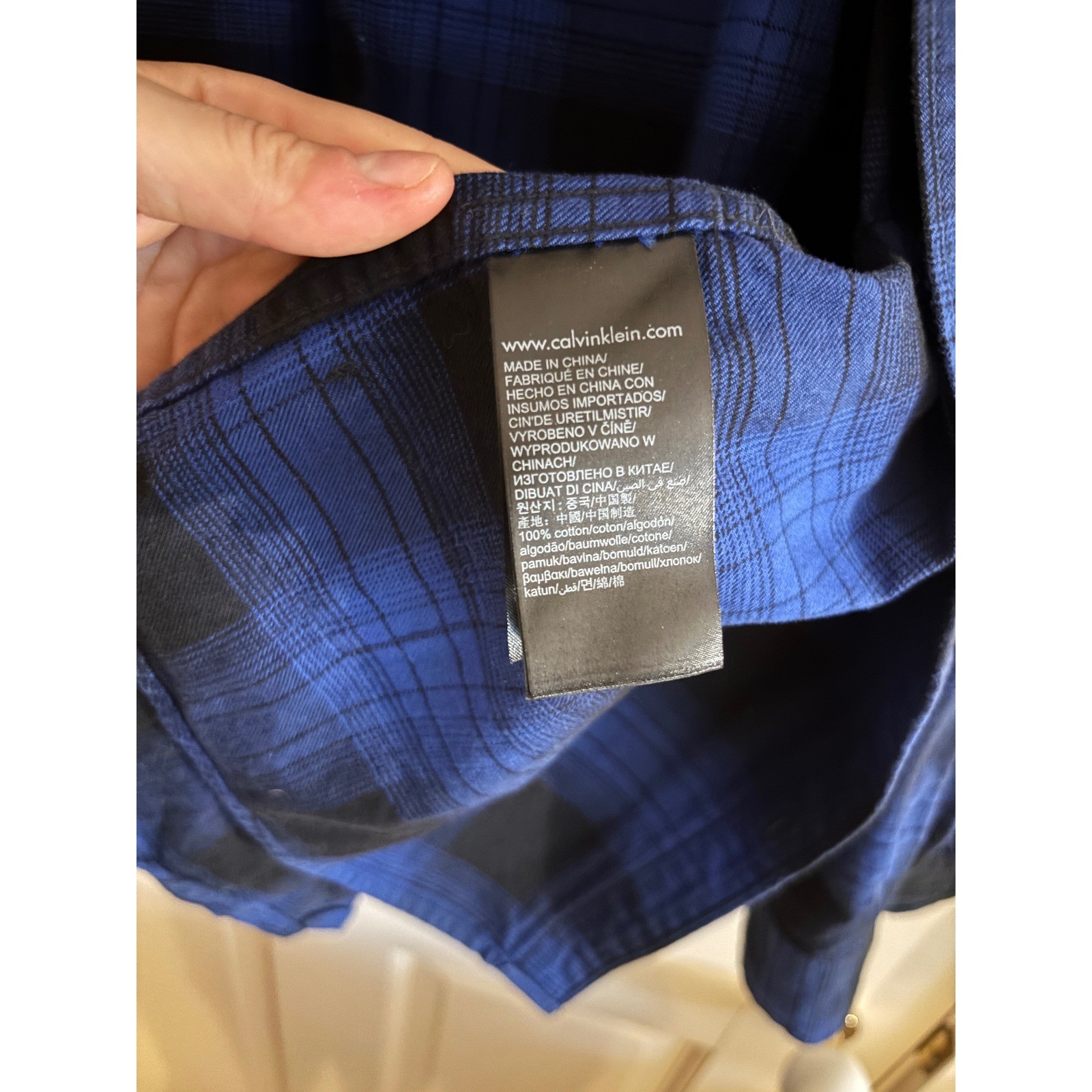 Calvin Klein Jeans Mens XL Slim Fit Blue Black Plaid Flannel Button Down Shirt