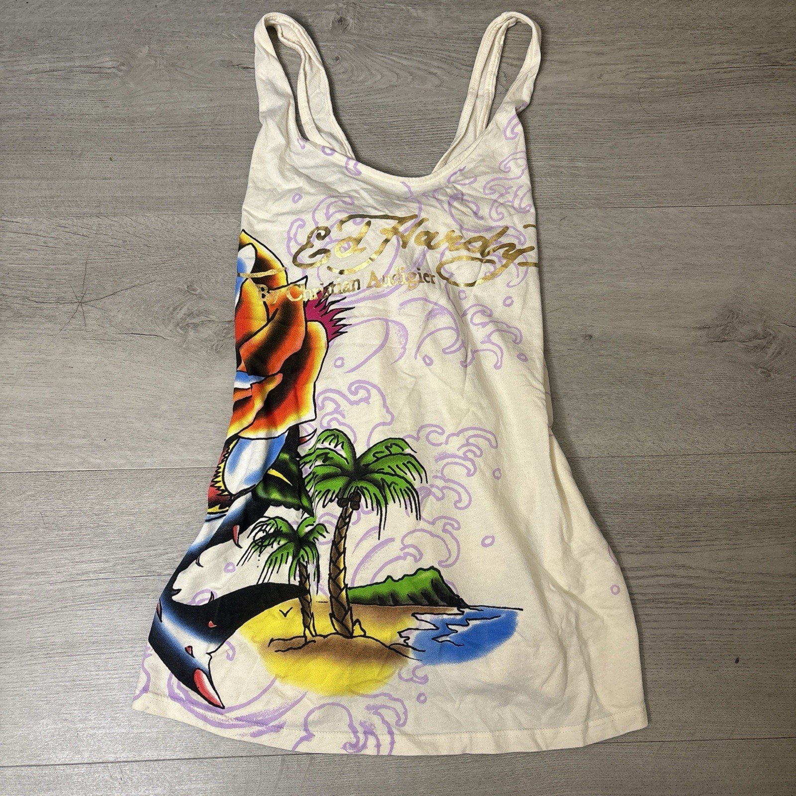 RARE Vintage Ed Hardy By Christian Audigier Babydoll Bow Adjustable Dress Top OS