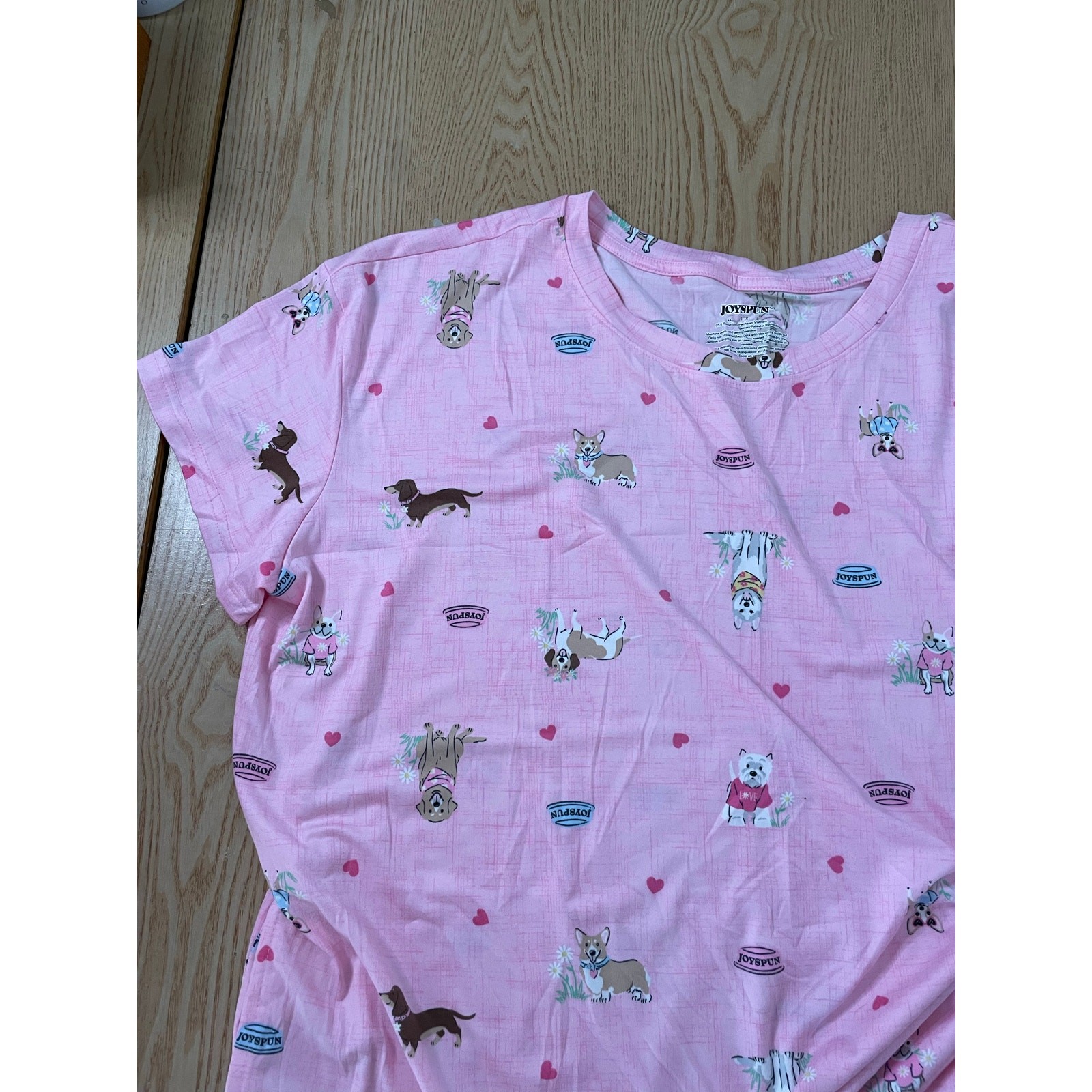 New Women’s 1pc Joyspun Doggie 🐶 Print Pajama Gown Pockets Light Pink size L/XL