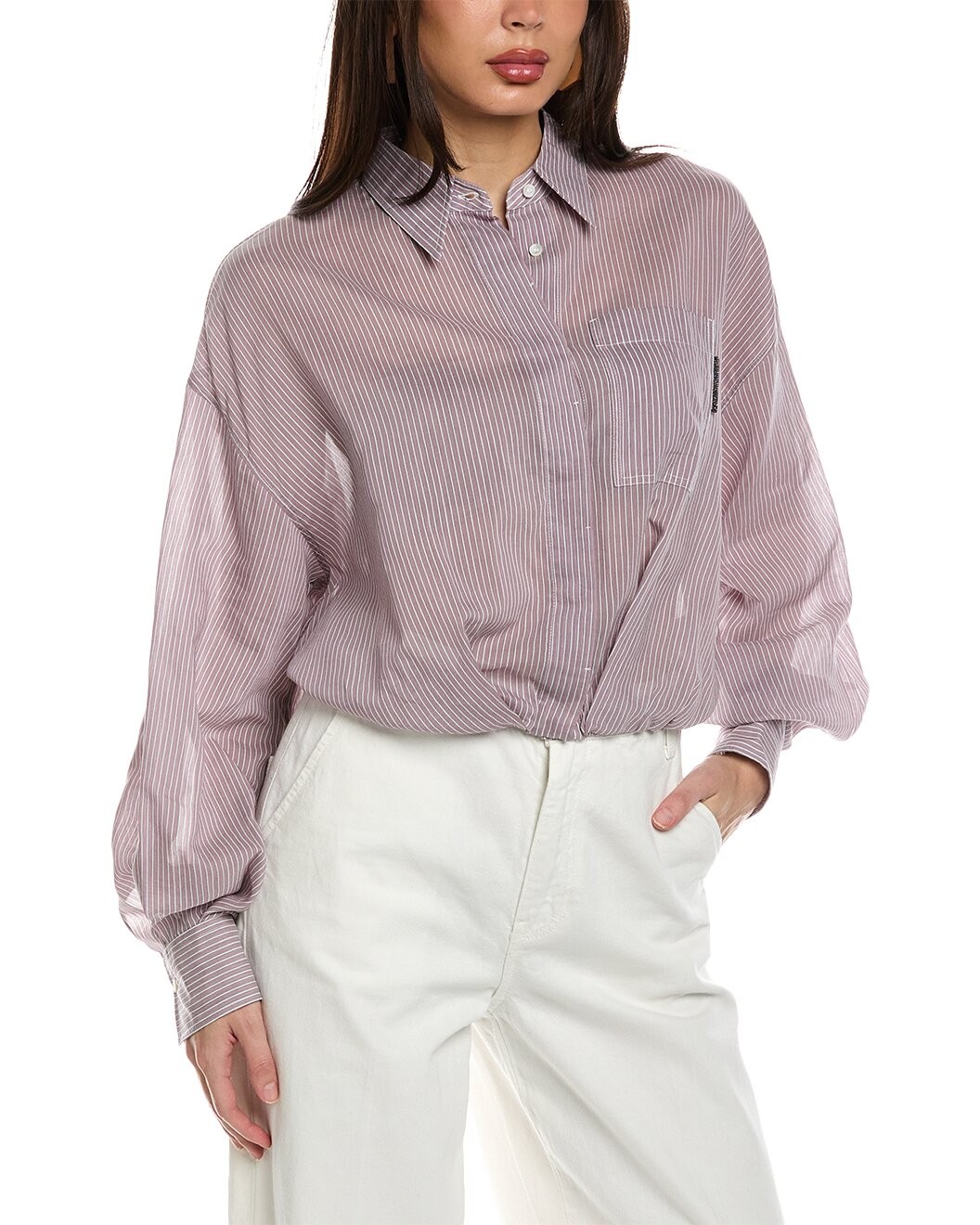 BRUNELLO CUCINELLI WOMEN’S LIGHT PURPLE SILK COTTON SHIRT MSRP $2145